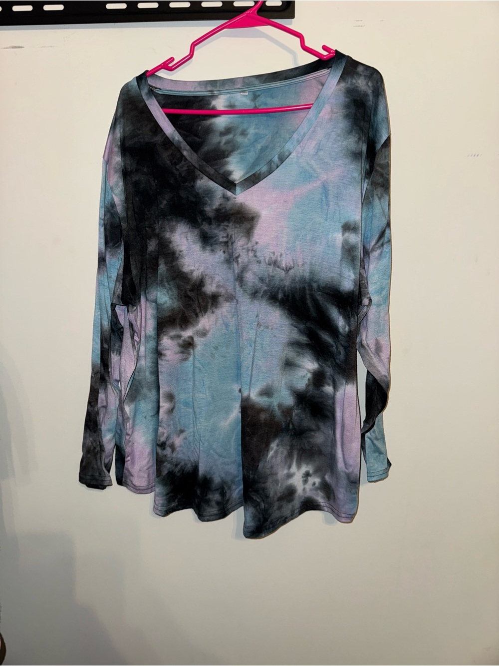 Tie-Dye V-Neck Long Sleeve Top - Black, Blue, Purple